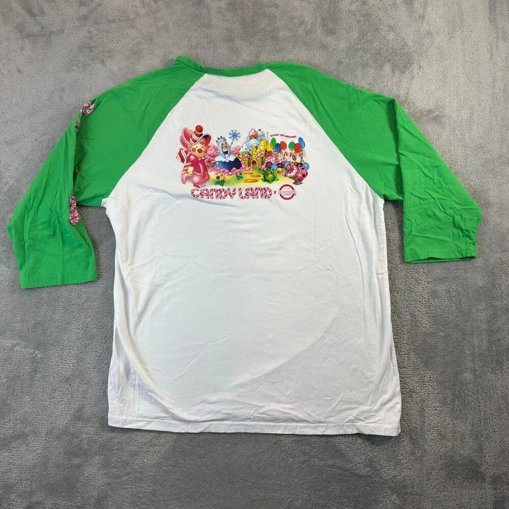 Scooters Coffee Shirt Unisex XL Green White 3/4 Raglan Baseball Candyland Promo